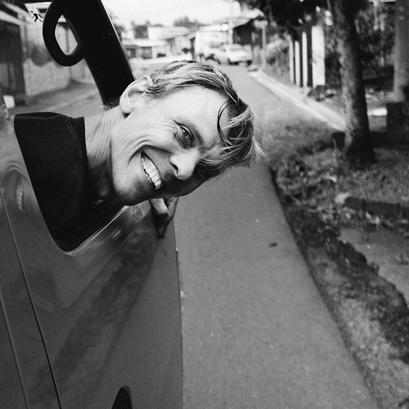 Rick Howard hanging out the window like his pair of socks